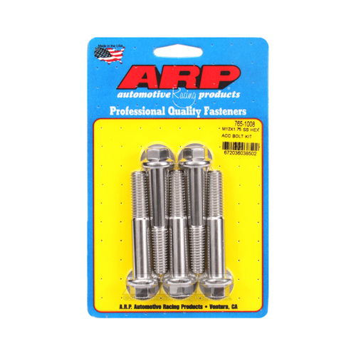 ARP Bolts, Stainless Steel 300, Polished, Hex Head, 12mm x 1.75 Thread, 70mm UHL, Set of 5
