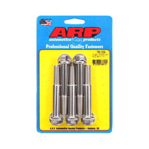ARP Bolts, Stainless Steel 300, Polished, Hex Head, 12mm x 1.75 Thread, 80mm UHL, Set of 5