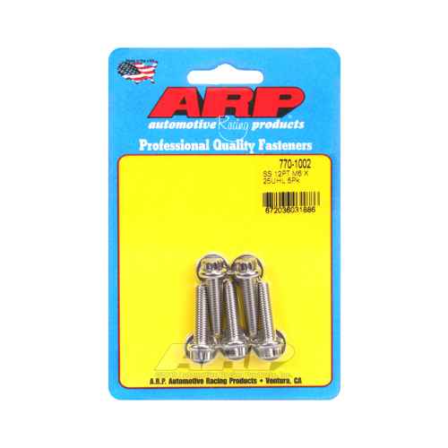 ARP Bolts, 12-Point Head, Stainless 300, Polished, 6mm x 1.00 RH Thread, 25mm UHL, Set of 5