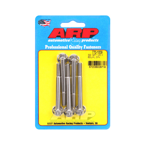 ARP Bolts, 12-Point Head, Stainless 300, Polished, 6mm x 1.00 RH Thread, 60mm UHL, Set of 5