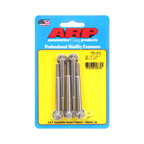 ARP Bolts, 12-Point Head, Stainless 300, Polished, 6mm x 1.00 RH Thread, 65mm UHL, Set of 5