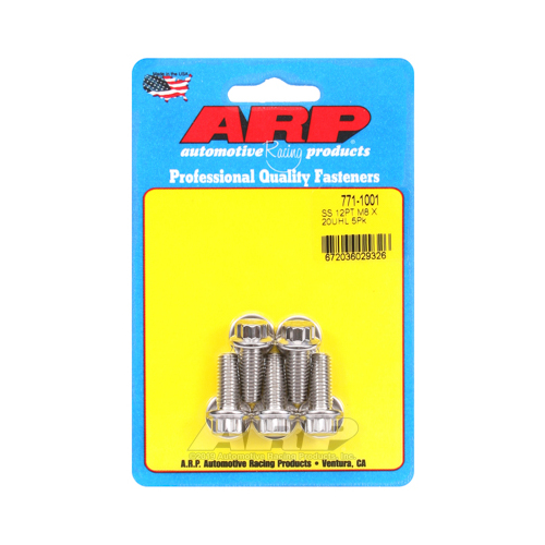 ARP Bolts, 12-Point Head, Stainless 300, Polished, 8mm x 1.25 RH Thread, 20mm UHL, Set of 5
