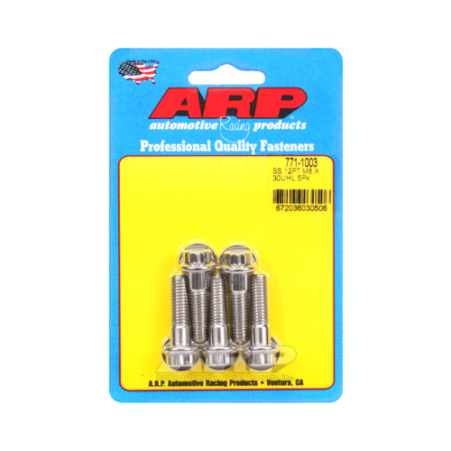 ARP Bolts, 12-Point Head, Stainless 300, Polished, 8mm x 1.25 RH Thread, 30mm UHL, Set of 5
