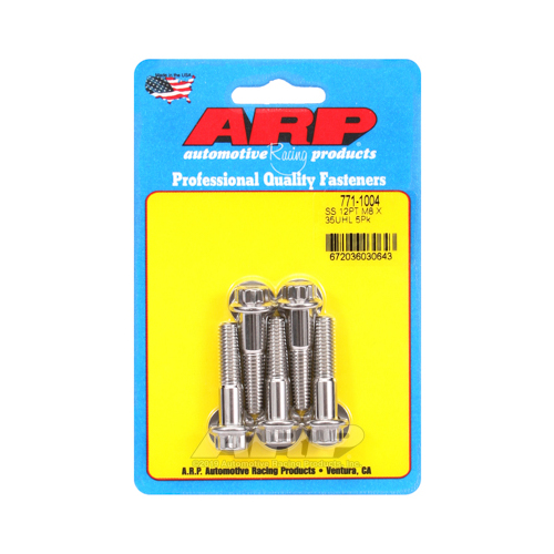 ARP Bolts, 12-Point Head, Stainless 300, Polished, 8mm x 1.25 RH Thread, 35mm UHL, Set of 5