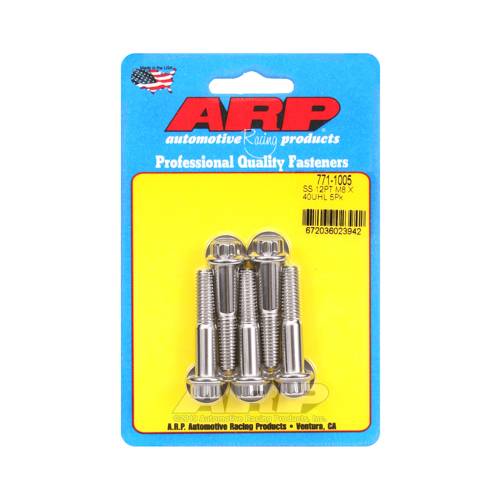 ARP Bolts, 12-Point Head, Stainless 300, Polished, 8mm x 1.25 RH Thread, 40mm UHL, Set of 5