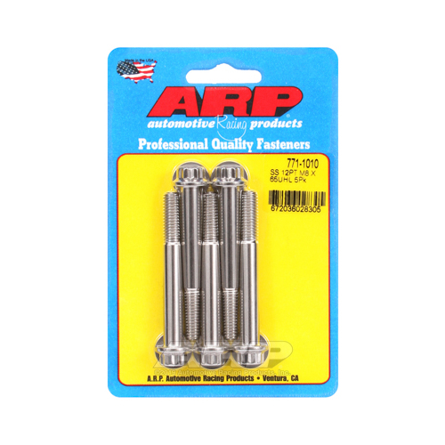 ARP Bolts, 12-Point Head, Stainless 300, Polished, 8mm x 1.25 RH Thread, 65mm UHL, Set of 5