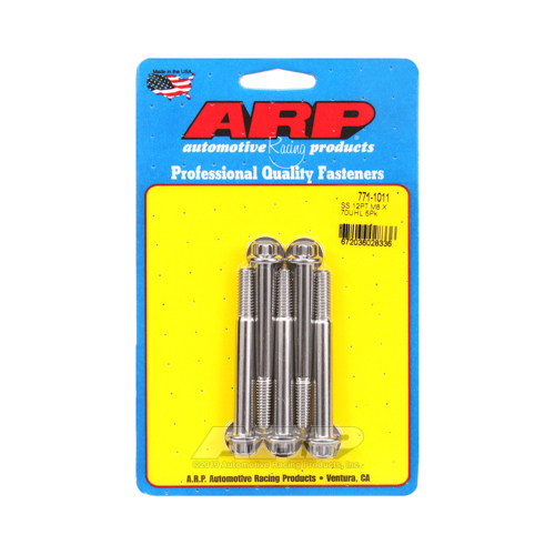 ARP Bolts, 12-Point Head, Stainless 300, Polished, 8mm x 1.25 RH Thread, 70mm UHL, Set of 5