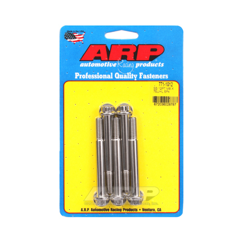 ARP Bolts, 12-Point Head, Stainless 300, Polished, 8mm x 1.25 RH Thread, 75mm UHL, Set of 5
