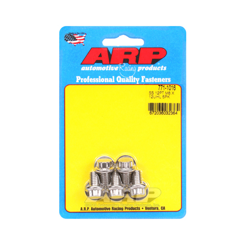 ARP Bolts, 12-Point Head, Stainless 300, Polished, 8mm x 1.25 RH Thread, 12mm UHL, Set of 5
