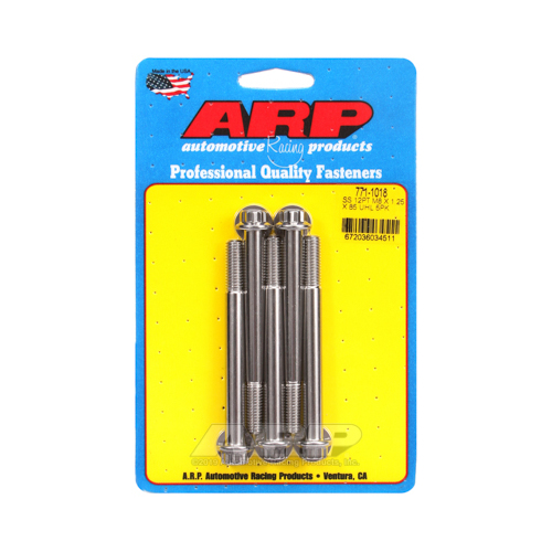 ARP Bolts, 12-Point Head, Stainless 300, Polished, 8mm x 1.25 RH Thread, 85mm UHL, Set of 5