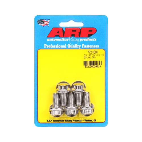 ARP Bolts, 12-Point Head, Stainless 300, Polished, 10mm x 1.5 RH Thread, 20mm UHL, Set of 5