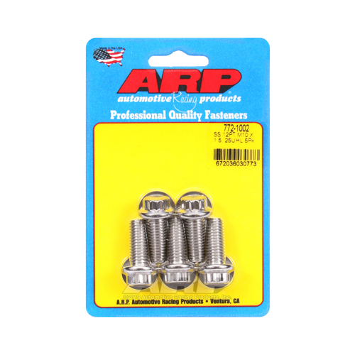 ARP Bolts, 12-Point Head, Stainless 300, Polished, 10mm x 1.5 RH Thread, 25mm UHL, Set of 5