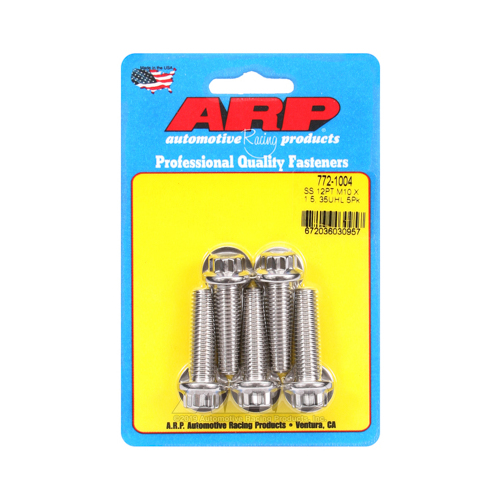 ARP Bolts, 12-Point Head, Stainless 300, Polished, 10mm x 1.5 RH Thread, 35mm UHL, Set of 5