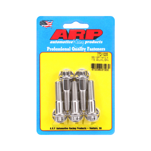 ARP Bolts, 12-Point Head, Stainless 300, Polished, 10mm x 1.5 RH Thread, 40mm UHL, Set of 5