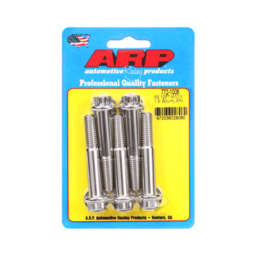 ARP Bolts, 12-Point Head, Stainless 300, Polished, 10mm x 1.5 RH Thread, 60mm UHL, Set of 5
