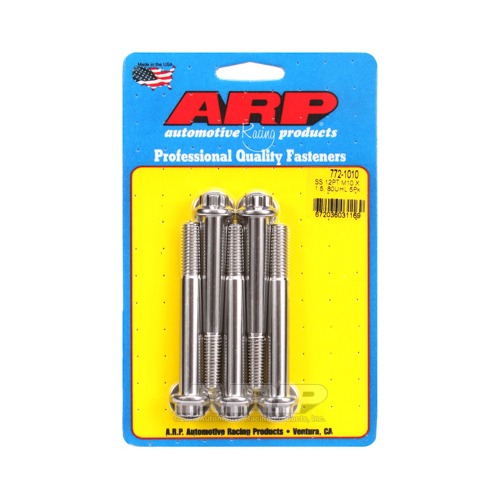 ARP Bolts, 12-Point Head, Stainless 300, Polished, 10mm x 1.5 RH Thread, 80mm UHL, Set of 5