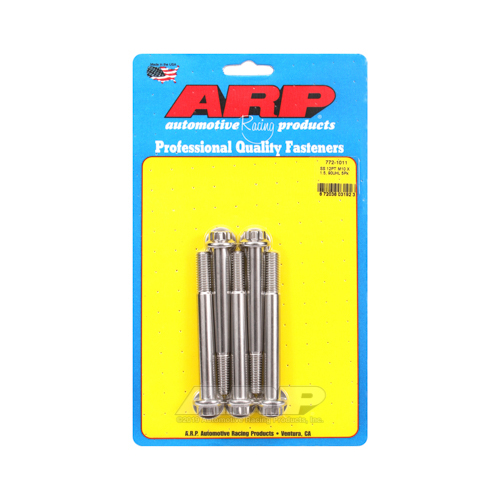 ARP Bolts, 12-Point Head, Stainless 300, Polished, 10mm x 1.5 RH Thread, 90mm UHL, Set of 5