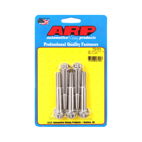 ARP Bolts, 12-Point Head, Stainless 300, Polished, 10mm x 1.5 RH Thread, 65mm UHL, Set of 5