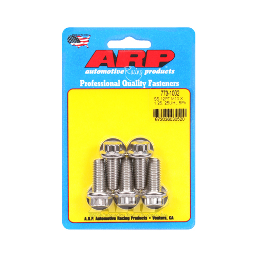 ARP Bolts, 12-Point Head, Stainless 300, Polished, 10mm x 1.25 RH Thread, 25mm UHL, Set of 5