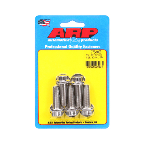 ARP Bolts, 12-Point Head, Stainless 300, Polished, 10mm x 1.25 RH Thread, 30mm UHL, Set of 5