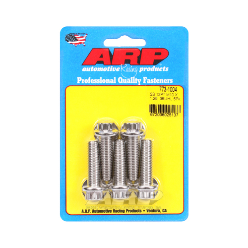 ARP Bolts, 12-Point Head, Stainless 300, Polished, 10mm x 1.25 RH Thread, 35mm UHL, Set of 5