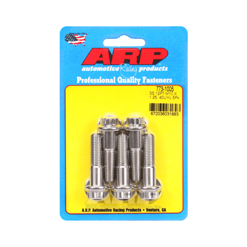 ARP Bolts, 12-Point Head, Stainless 300, Polished, 10mm x 1.25 RH Thread, 40mm UHL, Set of 5
