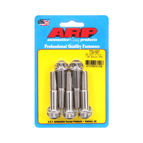 ARP Bolts, 12-Point Head, Stainless 300, Polished, 10mm x 1.25 RH Thread, 50mm UHL, Set of 5