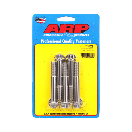 ARP Bolts, 12-Point Head, Stainless 300, Polished, 10mm x 1.25 RH Thread, 70mm UHL, Set of 5