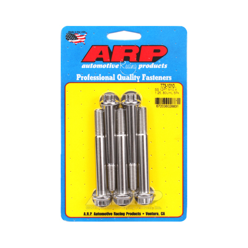 ARP Bolts, 12-Point Head, Stainless 300, Polished, 10mm x 1.25 RH Thread, 80mm UHL, Set of 5