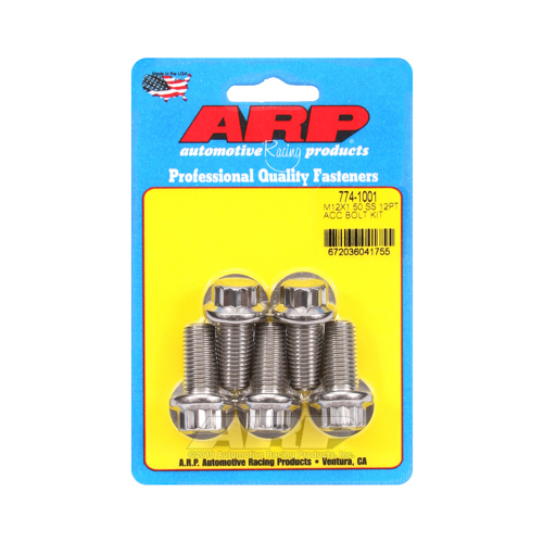 ARP Bolts, Stainless Steel 300, Polished, 12-Point Head, 12mm x 1.50 Thread, 25mm UHL, Set of 5