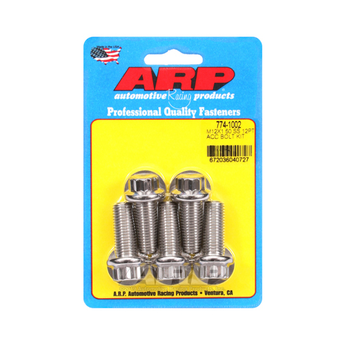 ARP Bolts, Stainless Steel 300, Polished, 12-Point Head, 12mm x 1.50 Thread, 30mm UHL, Set of 5
