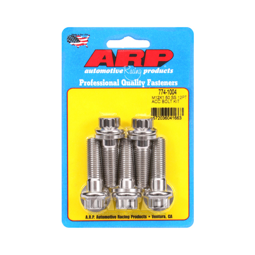 ARP Bolts, Stainless Steel 300, Polished, 12-Point Head, 12mm x 1.50 Thread, 40mm UHL, Set of 5