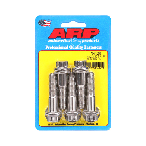 ARP Bolts, 12-point Head, 180, 000psi, Stainless Steel, Polished, M12-1.500 in. Thread, 50mm UHL, Set of 5