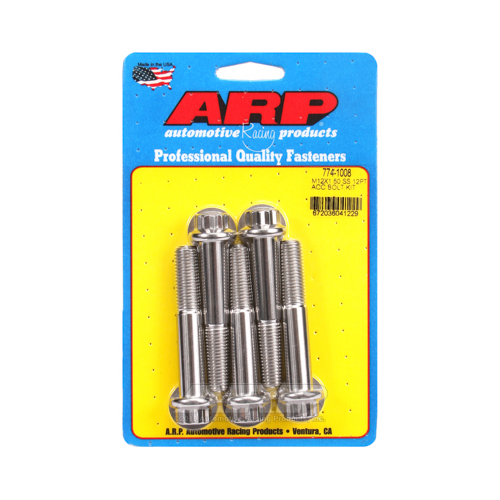ARP Bolts, Stainless Steel 300, Polished, 12-Point Head, 12mm x 1.50 Thread, 70mm UHL, Set of 5