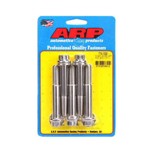 ARP Bolts, Stainless Steel 300, Polished, 12-Point Head, 12mm x 1.50 Thread, 80mm UHL, Set of 5