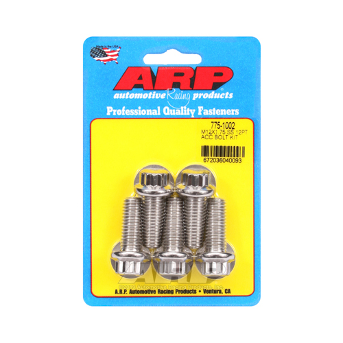 ARP Bolts, Stainless Steel 300, Polished, 12-Point Head, 12mm x 1.75 Thread, 30mm UHL, Set of 5