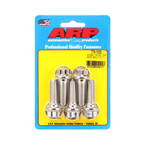 ARP Bolts, Stainless Steel 300, Polished, 12-Point Head, 12mm x 1.75 Thread, 35mm UHL, Set of 5