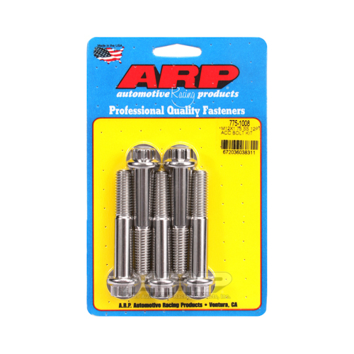 ARP Bolts, 12-point Head, 180, 000psi, Stainless Steel, Polished, M12-1.750 in. Thread, 70mm UHL, Set of 5