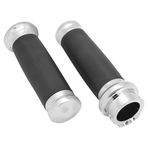 Attitude Inc Handlebar Grip Caliber, Chrome/Black Grip, For Harley, Set 