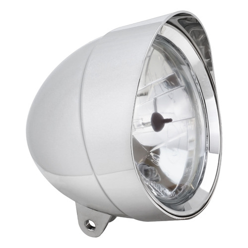 Attitude Inc Indian Style Headlight, 5 3/4 Inch Dia , Shorty ,Visor Round Tip ,Chrome E Marked, Each