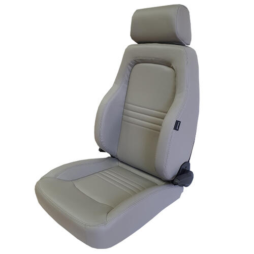 Autotechnica Seat - Sports Seat Grey Pu Leather, Head Rest And Adjustable Lumbar Plus Heating