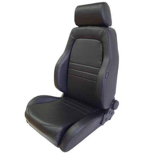 Autotechnica Seat - Sports Seat Black Pu Leather With Head Rest And Adjustable Lumbar