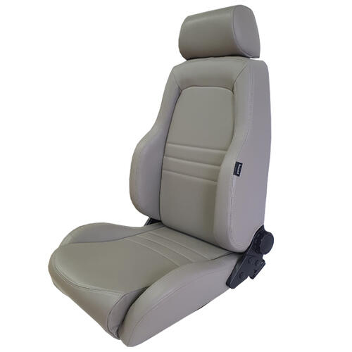 Autotechnica Seat - Sports Seat Grey Pu Leather With Head Rest And Adjustable Lumbar