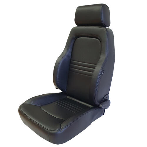 Autotechnica Seat - Sports Seat Black Pu Leather With Head Rest And Adjustable Lumbar With Low Base