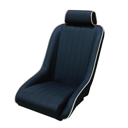 Autotechnica Seat - Classic Low Back Black Pu Leather With Headrest And With White Trimming
