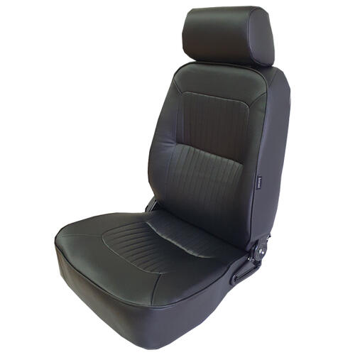 Autotechnica Seat - Classic Deluxe With Head Rest Pu Black Leather Pair