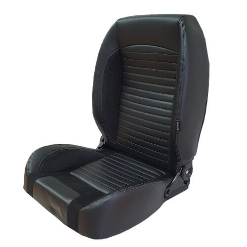 Autotechnica Seat - Sport Seat Retro Low Back Classic. All Black With Grey Stitching, Sold As A Pair