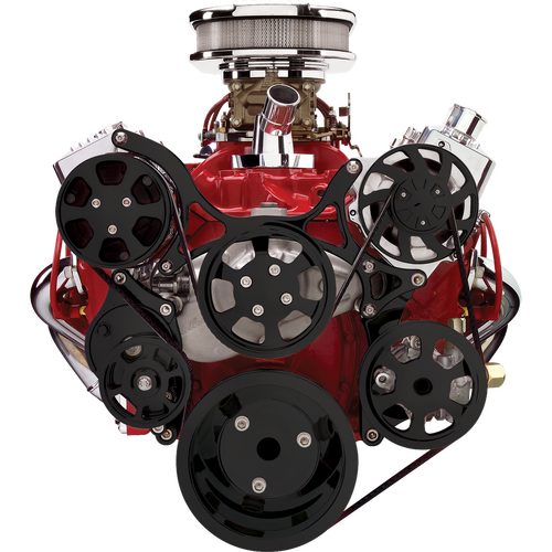 Billet Specialties Serpentine System Black Small Block Chevy W Power Steering & Air Conditioning