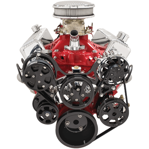 Billet Specialties Serpentine System Black Small Block Chevy With Power Steering & Air Conditioning