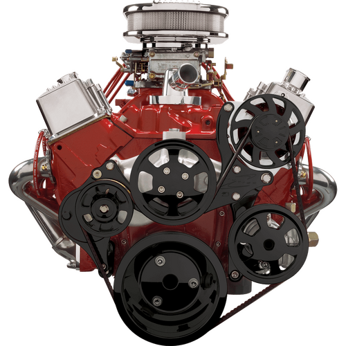 Billet Specialties Serpentine System Black Small Block Chevy With Power Steering No Air Conditioning